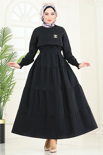 moda selvim الفستان أسود 3042KTR750 - Thumbnail
