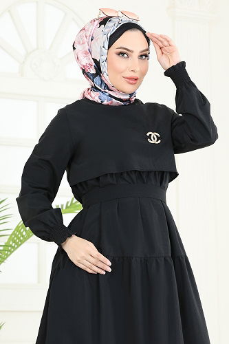 moda selvim الفستان أسود 3042KTR750 - Thumbnail