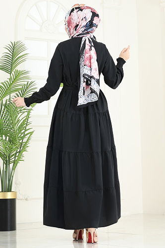 moda selvim الفستان أسود 3042KTR750 - Thumbnail