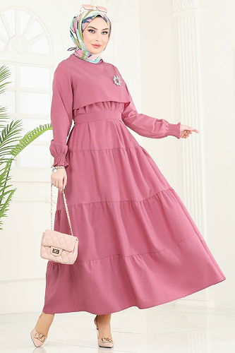 moda selvim الفستان وردي 3042KTR750 - Thumbnail