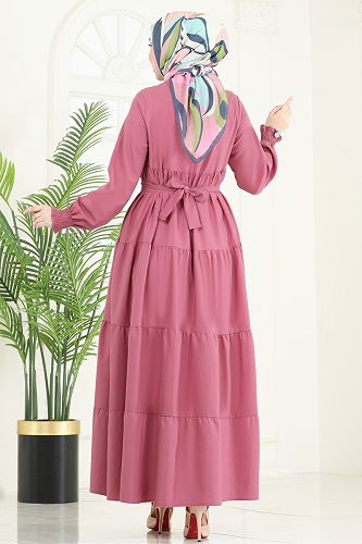 moda selvim الفستان وردي 3042KTR750 - Thumbnail