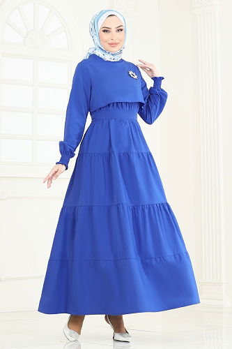 moda selvim Dress 3042KTR750 Saxe - Thumbnail