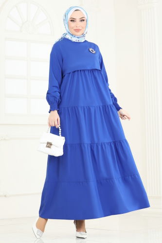 moda selvim الفستان نيلي 3042KTR750 - Thumbnail