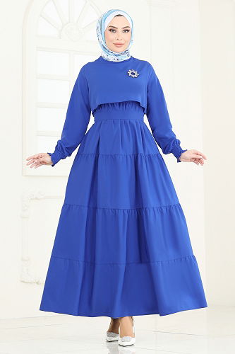 moda selvim الفستان نيلي 3042KTR750 - Thumbnail