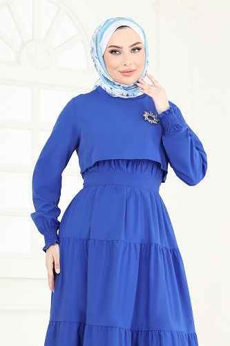 moda selvim الفستان نيلي 3042KTR750 - Thumbnail