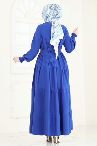 moda selvim الفستان نيلي 3042KTR750 - Thumbnail
