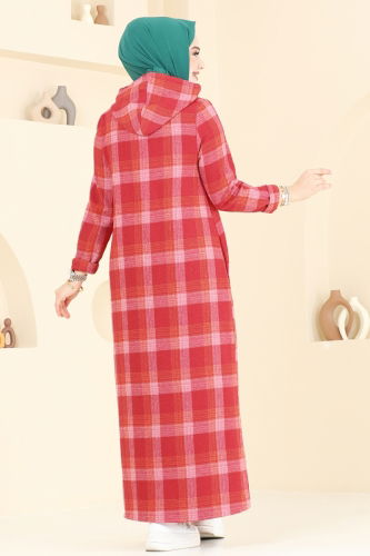 moda selvim الفستان أحمر غامق 3043KTR750 - Thumbnail