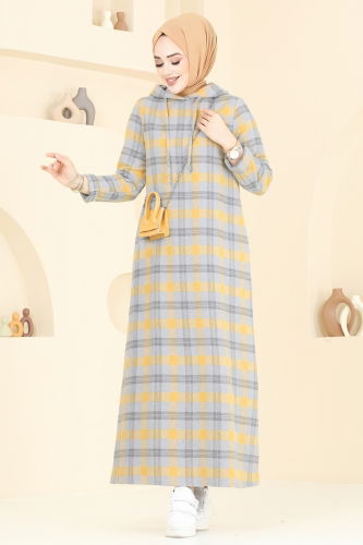 moda selvim Dress 3043KTR750 Mustard & Gray - Thumbnail