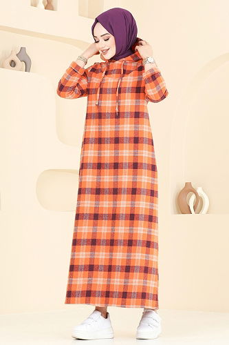 moda selvim الفستان بنفسجي وبرتقالي 3043KTR750 - Thumbnail