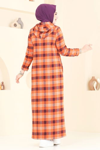 moda selvim الفستان بنفسجي وبرتقالي 3043KTR750 - Thumbnail