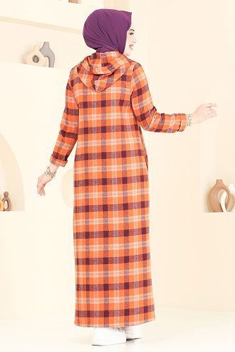 moda selvim الفستان بنفسجي وبرتقالي 3043KTR750 - Thumbnail