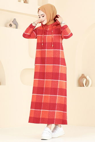 moda selvim Dress 3043KTR750 Red&Orange - Thumbnail