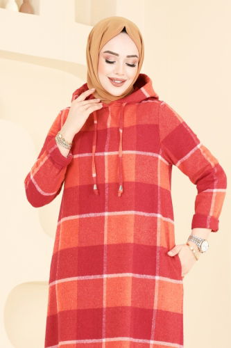 moda selvim Dress 3043KTR750 Red&Orange - Thumbnail