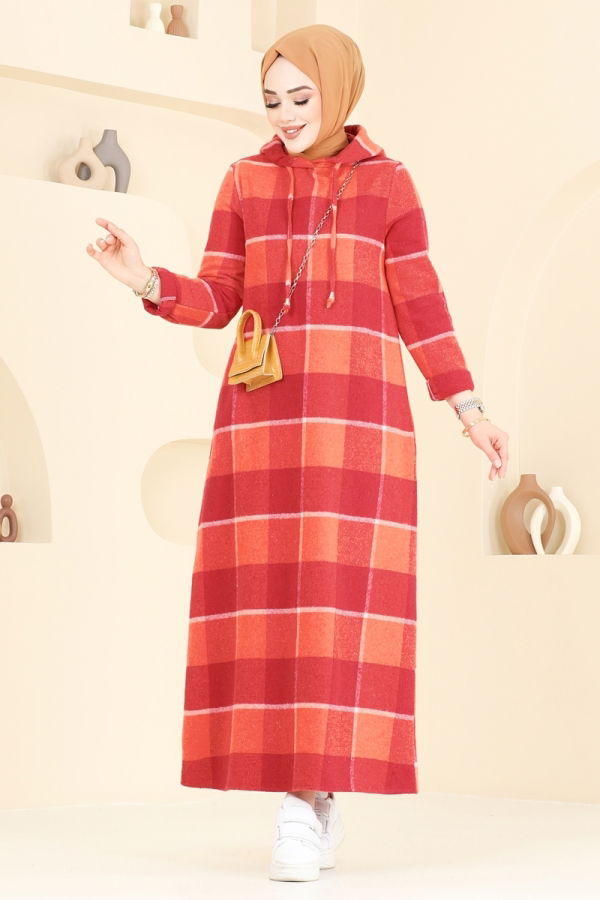Modaselvim خصم صافٍ20%+20% في سلة التسوق الفستان الأحمر والبرتقالي 3043KTR750