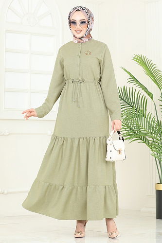 moda selvim Dress 3049KTR750 Almond Green - Thumbnail