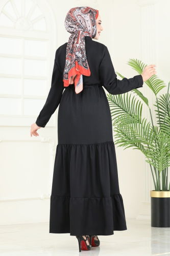 moda selvim الفستان أسود 3049KTR750 - Thumbnail