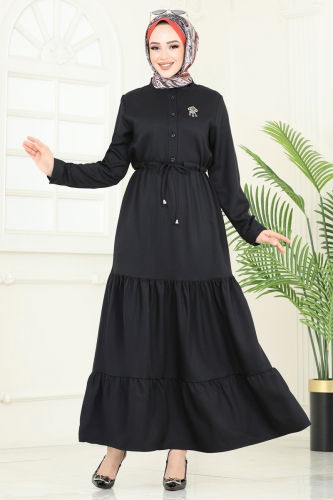 moda selvim الفستان أسود 3049KTR750 - Thumbnail