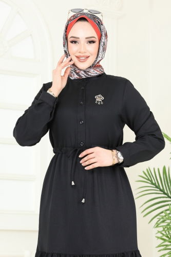 moda selvim الفستان أسود 3049KTR750 - Thumbnail