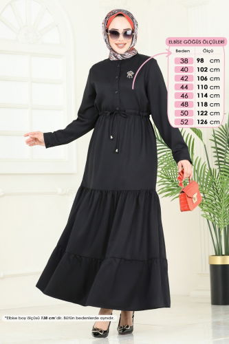 moda selvim الفستان أسود 3049KTR750 - Thumbnail