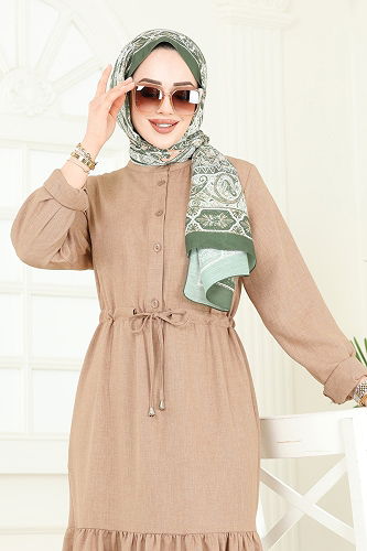 moda selvim Dress 3049KTR750 Light Brown - Thumbnail