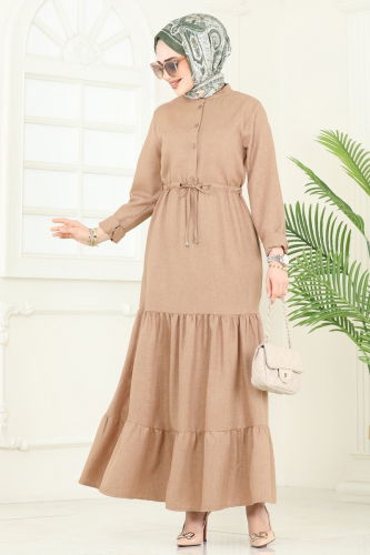 moda selvim Dress 3049KTR750 Light Brown - Thumbnail