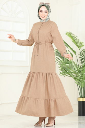 moda selvim Dress 3049KTR750 Light Brown - Thumbnail