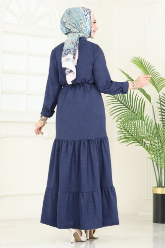 moda selvim Dress 3049KTR750 Navy Blue - Thumbnail