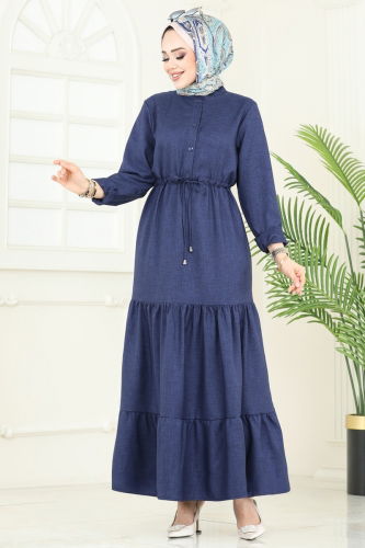 moda selvim Dress 3049KTR750 Navy Blue - Thumbnail