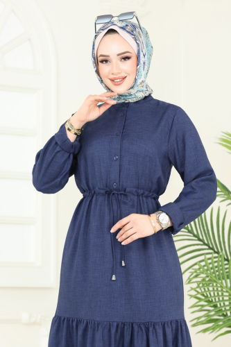 moda selvim الفستان كحلي 3049KTR750 - Thumbnail