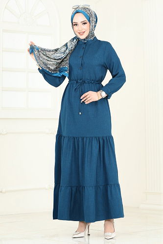 moda selvim Dress 3049KTR750 Petroleum - Thumbnail