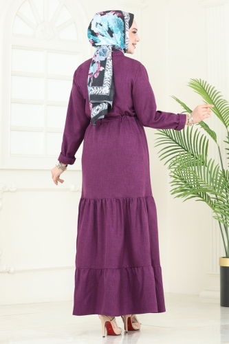 moda selvim الفستان أرجواني 3049KTR750 - Thumbnail