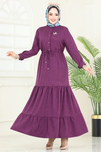 moda selvim الفستان أرجواني 3049KTR750 - Thumbnail