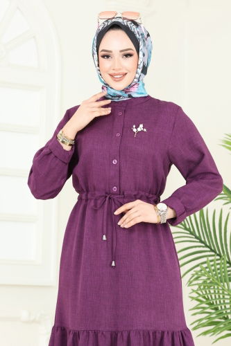 moda selvim الفستان أرجواني 3049KTR750 - Thumbnail