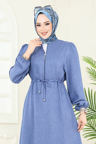 moda selvim الفستان أزرق فاتح 3050KTR750 - Thumbnail