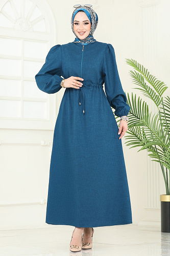 moda selvim Dress 3050KTR750 Petroleum - Thumbnail