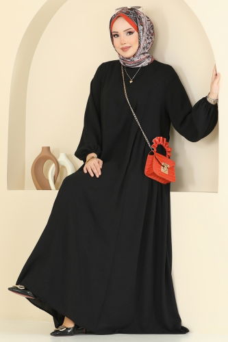 moda selvim الفستان أسود 3051KTR750 - Thumbnail