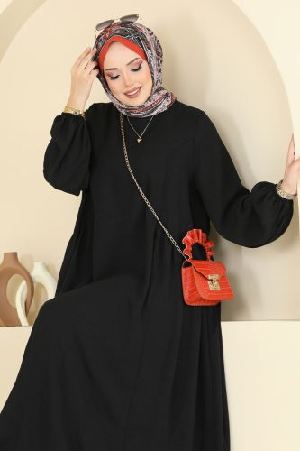 moda selvim الفستان أسود 3051KTR750 - Thumbnail