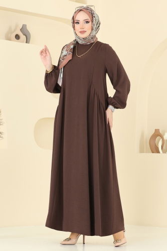 moda selvim الفستان بني 3051KTR750 - Thumbnail