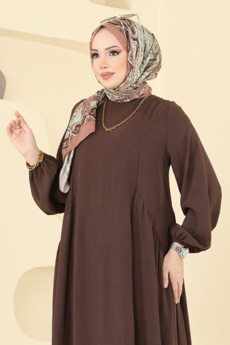 moda selvim الفستان بني 3051KTR750 - Thumbnail