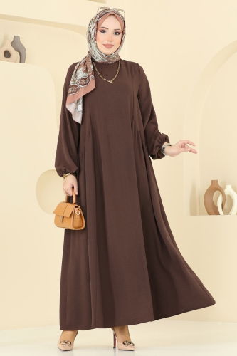moda selvim الفستان بني 3051KTR750 - Thumbnail