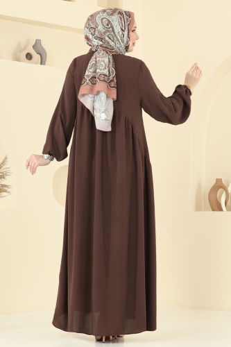 moda selvim الفستان بني 3051KTR750 - Thumbnail