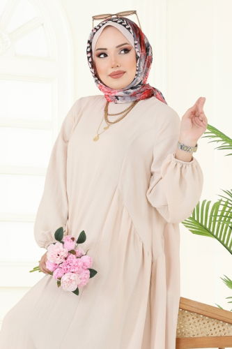 moda selvim Dress 3051KTR750 Stone - Thumbnail
