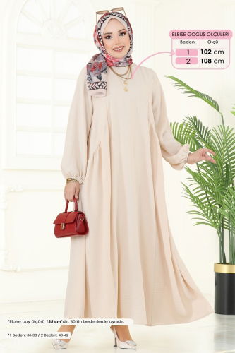 moda selvim Dress 3051KTR750 Stone - Thumbnail