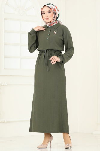 moda selvim Dress 3053HBS856 Khaki - Thumbnail