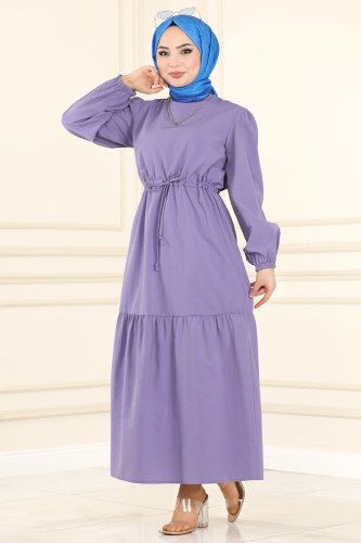 moda selvim 3055AKT473 ارجواني فاتح فستان - Thumbnail