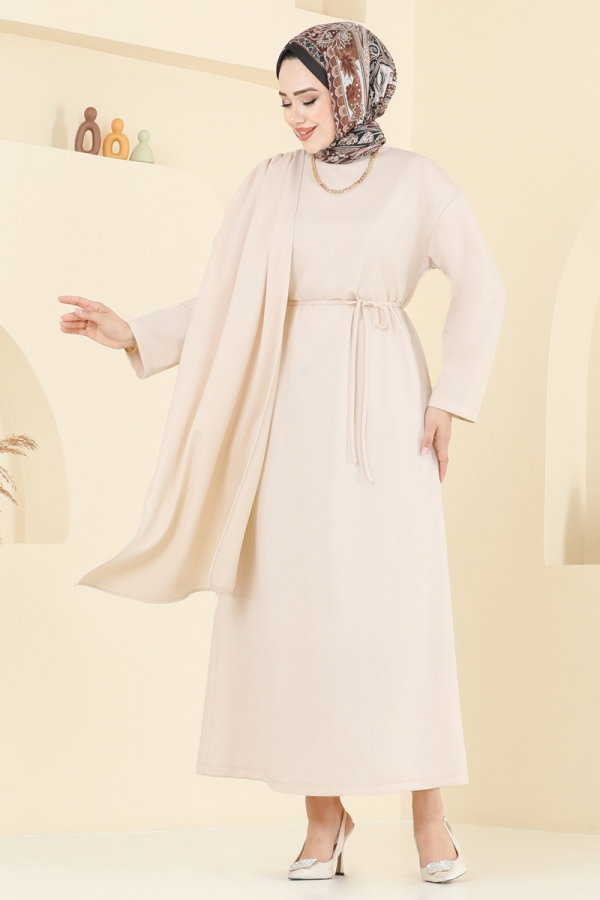 beige formal dress for wedding Beige Collared Shirt Abaya with Slipdress and Jersey Hijab  My Store