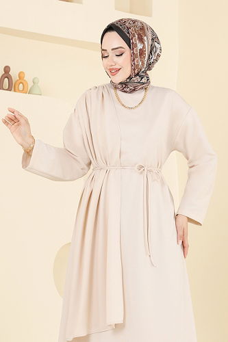 moda selvim الفستان بيج 3057KTR750 - Thumbnail