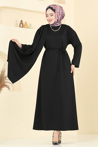 moda selvim الفستان أسود 3057KTR750 - Thumbnail
