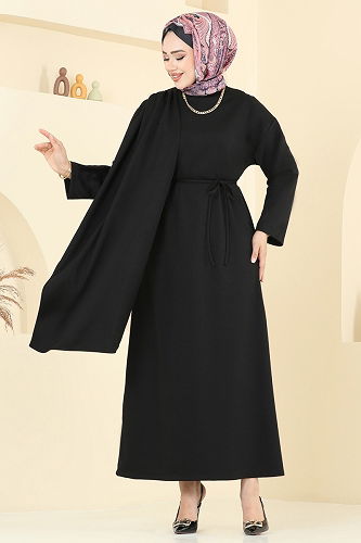 moda selvim الفستان أسود 3057KTR750 - Thumbnail