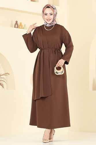moda selvim Dress 3057KTR750 Brown - Thumbnail